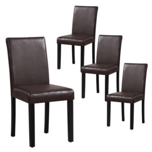 Dining Chair Set of 4 Upholstered Kitchen Dinette Chairs with Wood Frame-Brown - Color: Brown