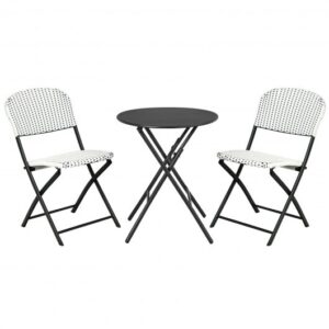 3 Pieces Patio Rattan Bistro Set with Round Dining Table and 2 Chairs - Color: Black & White