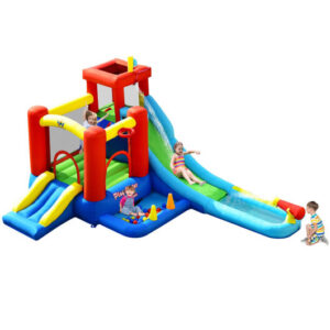 9-in-1 Inflatable Kids Water Slide Bounce House without Blower - Color: Multicolor