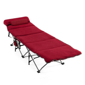 Folding Retractable Travel Camping Cot with Mattress and Carry Bag-Red - Color: Red