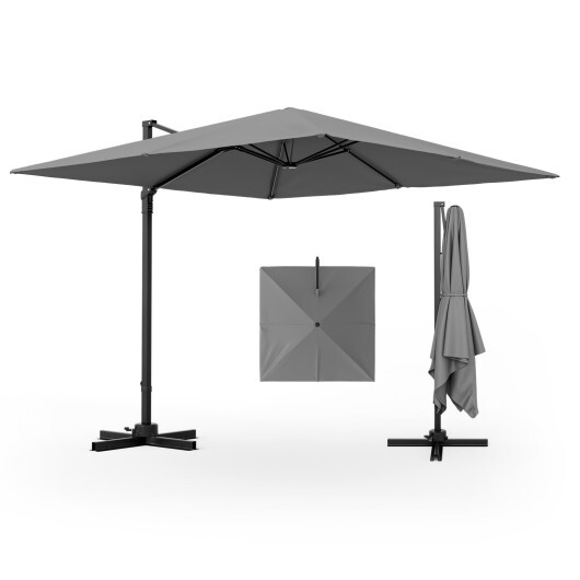 9.5 Feet Square Patio Cantilever Umbrella with 360?° Rotation-Gray - Color: Gray