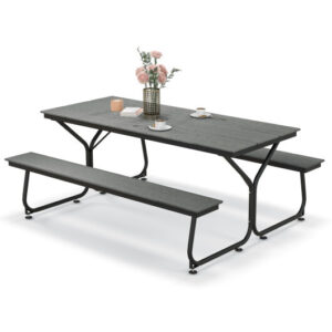 6 Feet Outdoor Picnic Table Bench Set for 6-8 People-Gray - Color: Gray