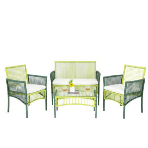 4 Piece Patio Round Wicker Conversation Set - Color: Multicolor