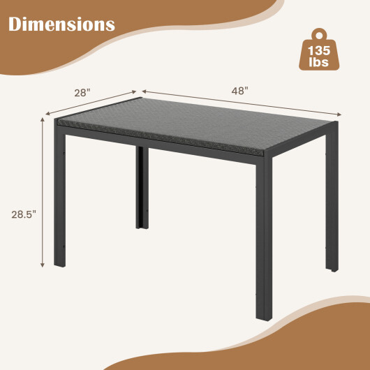 48 Inch Wicker Dining Table Patio Rectangular Rattan Table-Brown - Color: Black - Image 4
