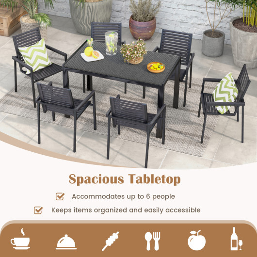 48 Inch Wicker Dining Table Patio Rectangular Rattan Table-Brown - Color: Black - Image 5