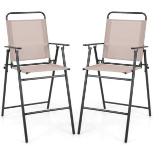 Set of 2 Patio Folding Bar-Height Chairs with Armrests and Quick-Drying Seat-Beige - Color: Beige