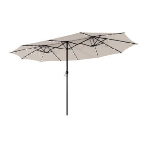 15 Feet Twin Patio Umbrella with 48 Solar LED Lights-Beige - Color: Beige - Size: 15 ft