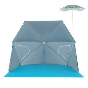 UPF50+ Sun Protection Beach Umbrella Tent with Portable Carrying Bag-Blue - Color: Blue