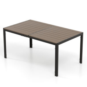 59 x 35 Inch Large Outdoor Rectangle Dining Table with Metal Legs - Color: Gray