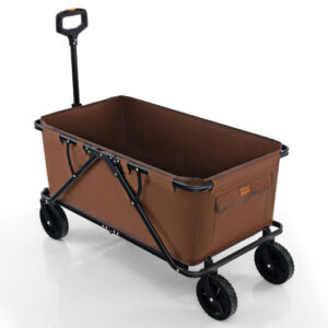 Collapsible Folding Wagon Cart with Adjustable Handlebar-Coffee - Color: Coffee