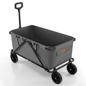 Collapsible Folding Wagon Cart with Adjustable Handlebar-Gray - Color: Gray