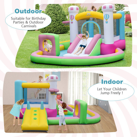 Inflatable Bounce House Bouncy Castle with Slide and Obstacle and Ball Pit with 480W Blower - Color: Multicolor - Image 2