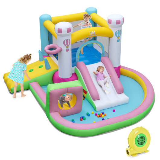 Inflatable Bounce House Bouncy Castle with Slide and Obstacle and Ball Pit with 480W Blower - Color: Multicolor - Image 3