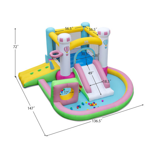 Inflatable Bounce House Bouncy Castle with Slide and Obstacle and Ball Pit with 480W Blower - Color: Multicolor - Image 4