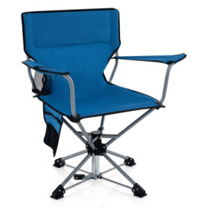 360?&deg; Swivel Hunting Chair Portable Foldable Hunting Chair with Mesh Cup Holder and Storage Pockets-Blue - Color: Blue