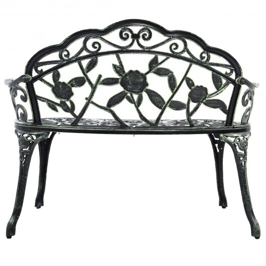 Outdoor Cast Aluminum Patio Bench Antique Rose - Color: Green - Image 4