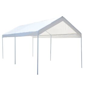 10 x 20 Feet Steel Frame Portable Car Canopy Shelter - Color: White