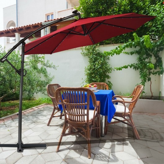 10 ft 360?° Rotation Solar Powered LED Patio Offset Umbrella without Weight Base-Dark Red - Color: Dark Red - Size: 10 ft - Image 3