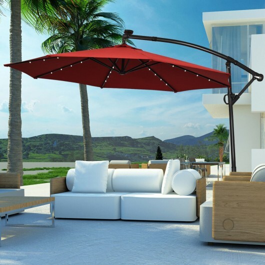 10 ft 360?° Rotation Solar Powered LED Patio Offset Umbrella without Weight Base-Dark Red - Color: Dark Red - Size: 10 ft - Image 4