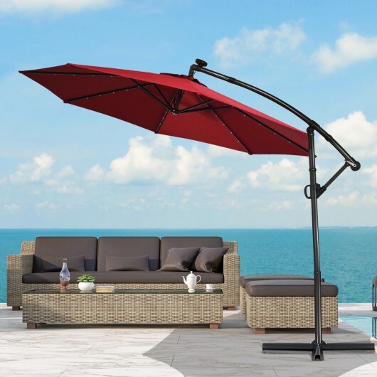 10 ft 360?° Rotation Solar Powered LED Patio Offset Umbrella without Weight Base-Dark Red - Color: Dark Red - Size: 10 ft - Image 5