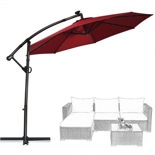 10 ft 360?° Rotation Solar Powered LED Patio Offset Umbrella without Weight Base-Dark Red - Color: Dark Red - Size: 10 ft - Image 6