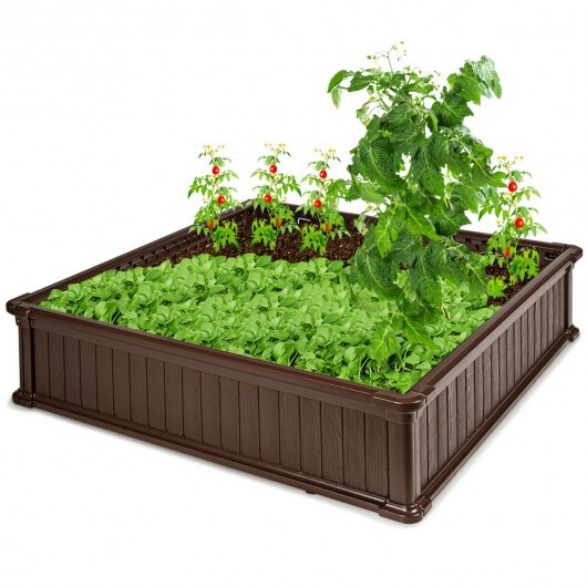 48 Inch Raised Garden Bed Planter for Flower Vegetables Patio-Brown - Color: Brown - Image 4