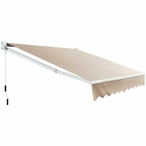 8 x 6.6 Feet Patio Retractable Awning with Manual Crank Handle-Beige - Color: Beige