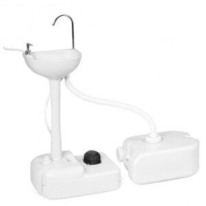 Camping Hand Wash Station Basin Stand with 4.5 Gallon Tank - Color: White