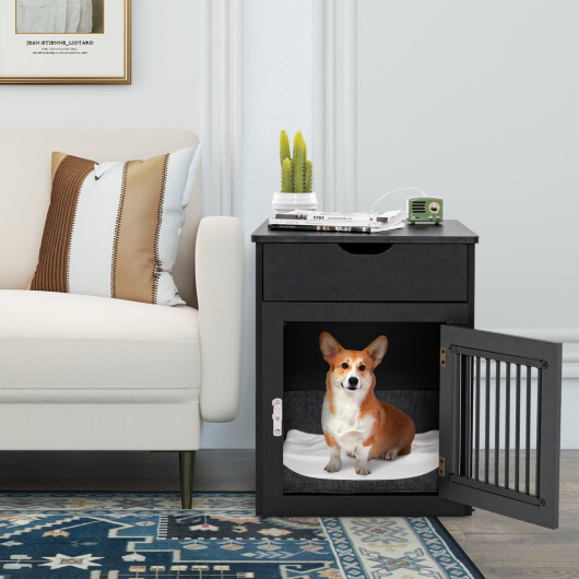 2-In-1 Dog House with Drawer and Wired Wireless Charging-Black - Color: Black - Image 2