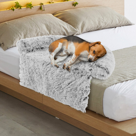 White Plush Calming Dog Couch Bed with Anti-Slip Bottom-M - Color: White - Size: M - Image 2