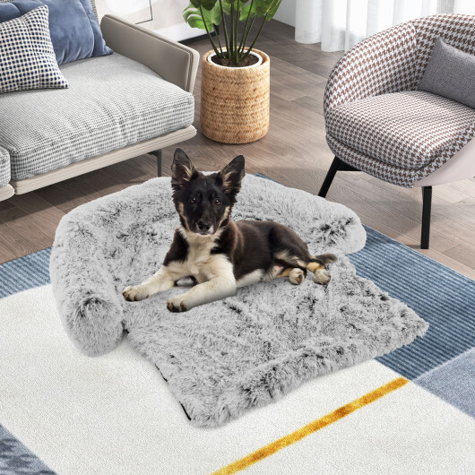 White Plush Calming Dog Couch Bed with Anti-Slip Bottom-M - Color: White - Size: M - Image 3