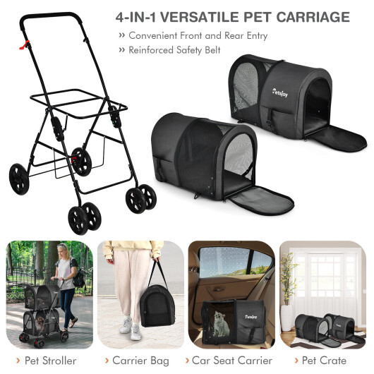 4-in-1 Double Pet Stroller with Detachable Carrier and Travel Carriage-Black - Color: Black - Image 3