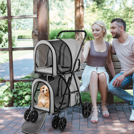 4-in-1 Double Pet Stroller with Detachable Carrier and Travel Carriage-Gray - Color: Gray - Image 3
