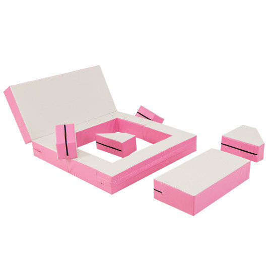 8-Piece 4-in-1 Kids Climb and Crawl Foam Playset-Pink - Color: Pink