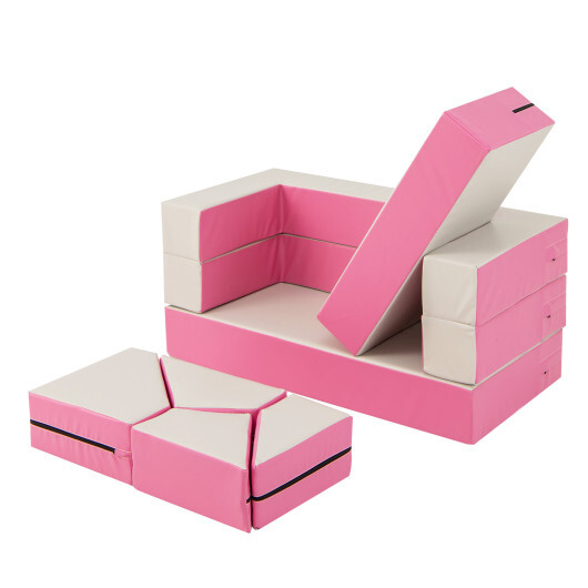 8-Piece 4-in-1 Kids Climb and Crawl Foam Playset-Pink - Color: Pink - Image 4
