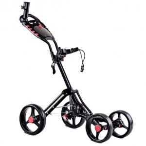 4 Wheel Folding Golf Pull Push Cart Trolley - Color: Black