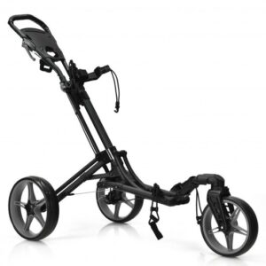 Folding 3 Wheels Golf Push Cart with Bag Scoreboard Adjustable Handle-Gray - Color: Gray
