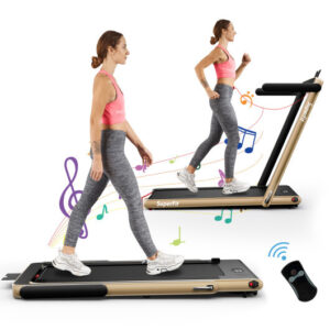 2.25HP 2 in 1 Folding Treadmill with APP Speaker Remote Control-Yellow - Color: Yellow