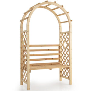 Wooden Garden Bench Arch Pergola Outdoor Arbor - Color: Natural