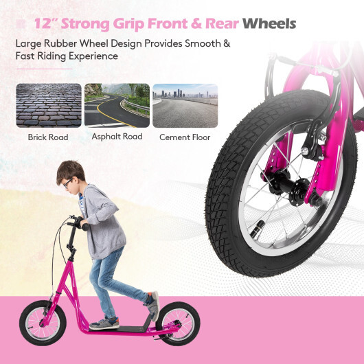 Height Adjustable Kid Kick Scooter with 12 Inch Air Filled Wheel-Pink - Color: Pink - Image 5