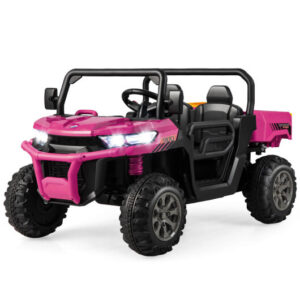 2-Seater Kids Ride On Dump Truck with Dump Bed and Shovel-Pink - Color: Pink