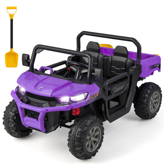 12V Kids Ride On Truck Car with Remote Control and 2 Seaters-Purple - Color: Purple