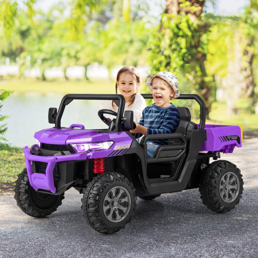12V Kids Ride On Truck Car with Remote Control and 2 Seaters-Purple - Color: Purple - Image 2