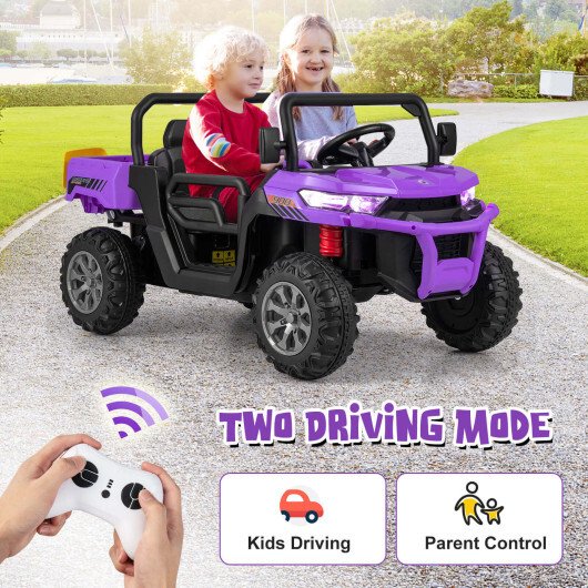 12V Kids Ride On Truck Car with Remote Control and 2 Seaters-Purple - Color: Purple - Image 3