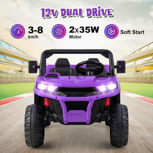 12V Kids Ride On Truck Car with Remote Control and 2 Seaters-Purple - Color: Purple - Image 5