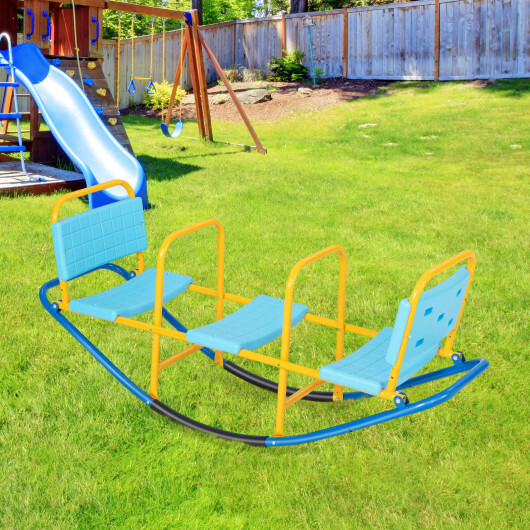 Outdoor Kids Seesaw Swivel Teeter for 3 to 8 Years Old-Blue - Color: Blue - Image 2