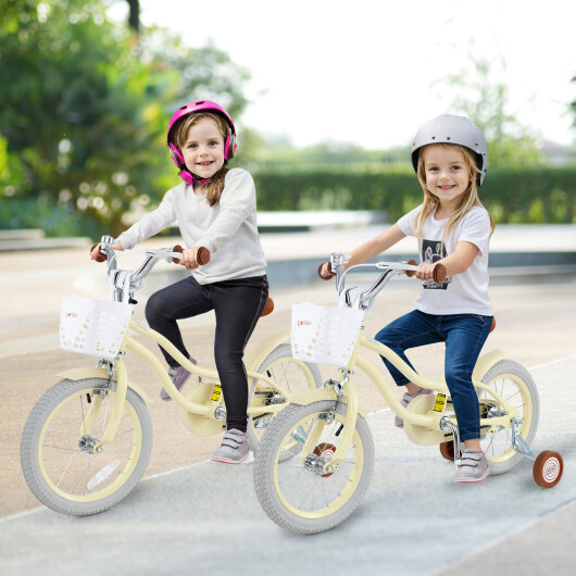 14 Inch Kids Bike Adjustable with Training Wheels Ages 3-8 Years Olds-14 inches - Color: Beige - Size: 14 inches - Image 3