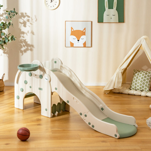 4-in-1 Toddler Slide Kids Play Slide with Cute Elephant Shape-Green - Color: Green - Image 2
