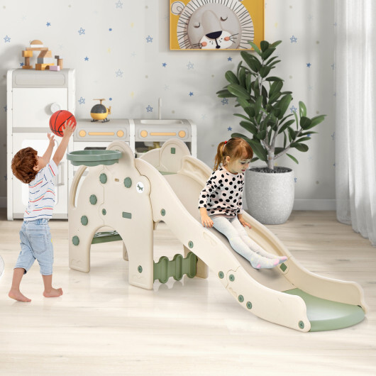 4-in-1 Toddler Slide Kids Play Slide with Cute Elephant Shape-Green - Color: Green - Image 3