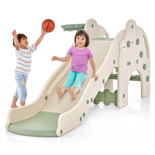 4-in-1 Toddler Slide Kids Play Slide with Cute Elephant Shape-Green - Color: Green - Image 4